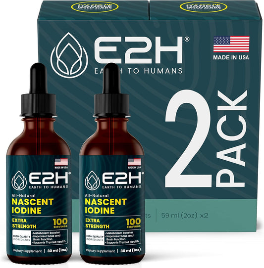 Vegan Liquid Iodine for Thyroid Support and Energy Boost - Non-GMO - E2H Earth to Humans E2H - 2 Bottles