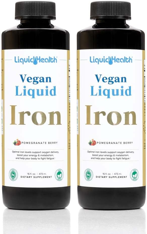 Vegan Liquid Iron Supplement with SunActive & Ferrochel Fe - Natural Energy Boost, Immune Support, Metabolism Boost - Non-GMO, Sugar Free - 2 Pack