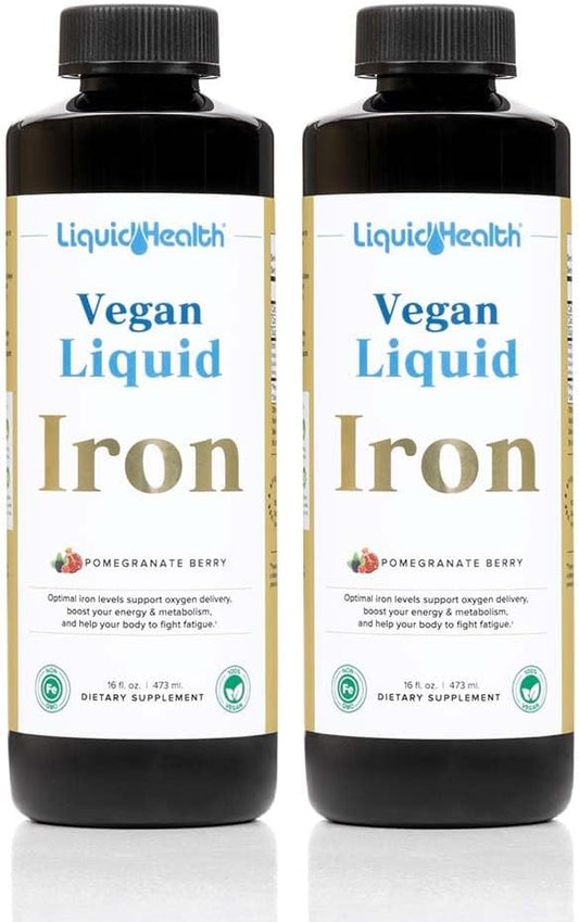Vegan Liquid Iron Supplement with SunActive & Ferrochel Fe - Natural Energy Boost, Immune Support, Metabolism Boost - Non-GMO, Sugar Free - 2 Pack