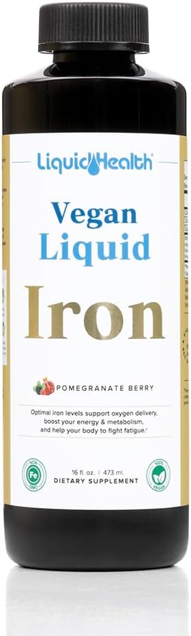Vegan Liquid Iron Supplement with SunActive & Ferrochel Iron - Natural Energy Boost, Immune Support, Mental Clarity, Prenatal - Non-GMO, Sugar Free - 16 oz