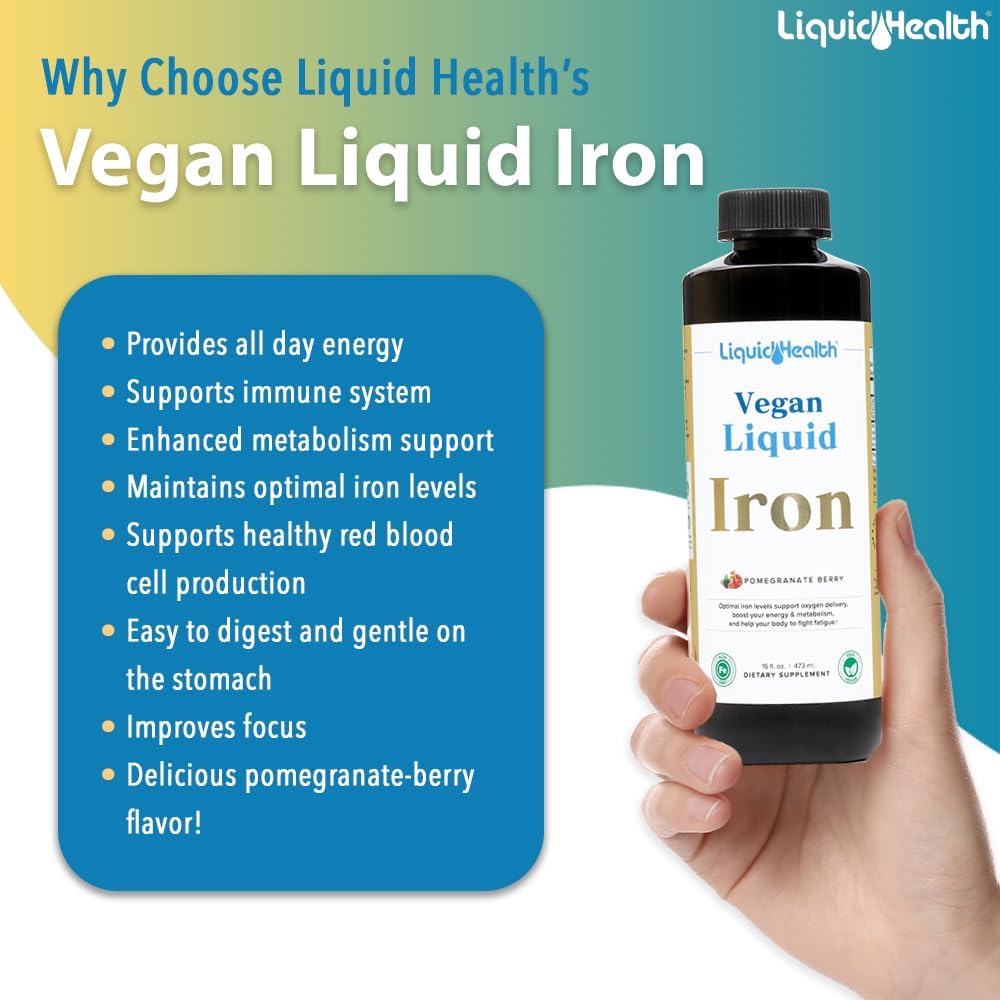 Vegan Liquid Iron Supplement with SunActive & Ferrochel Fe - Natural Energy Boost, Immune Support, Metabolism Boost - Non-GMO, Sugar Free - 2 Pack