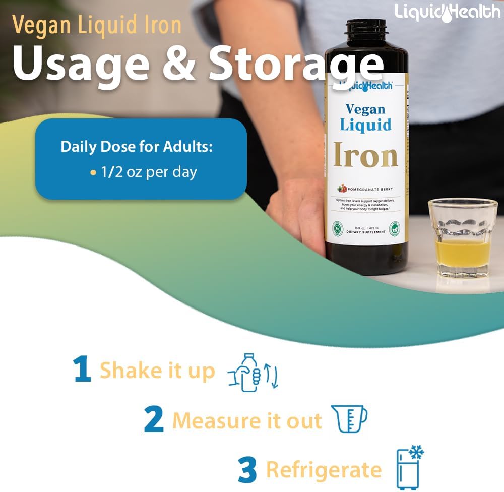 Vegan Liquid Iron Supplement with SunActive & Ferrochel Fe - Natural Energy Boost, Immune Support, Metabolism Boost - Non-GMO, Sugar Free - 2 Pack