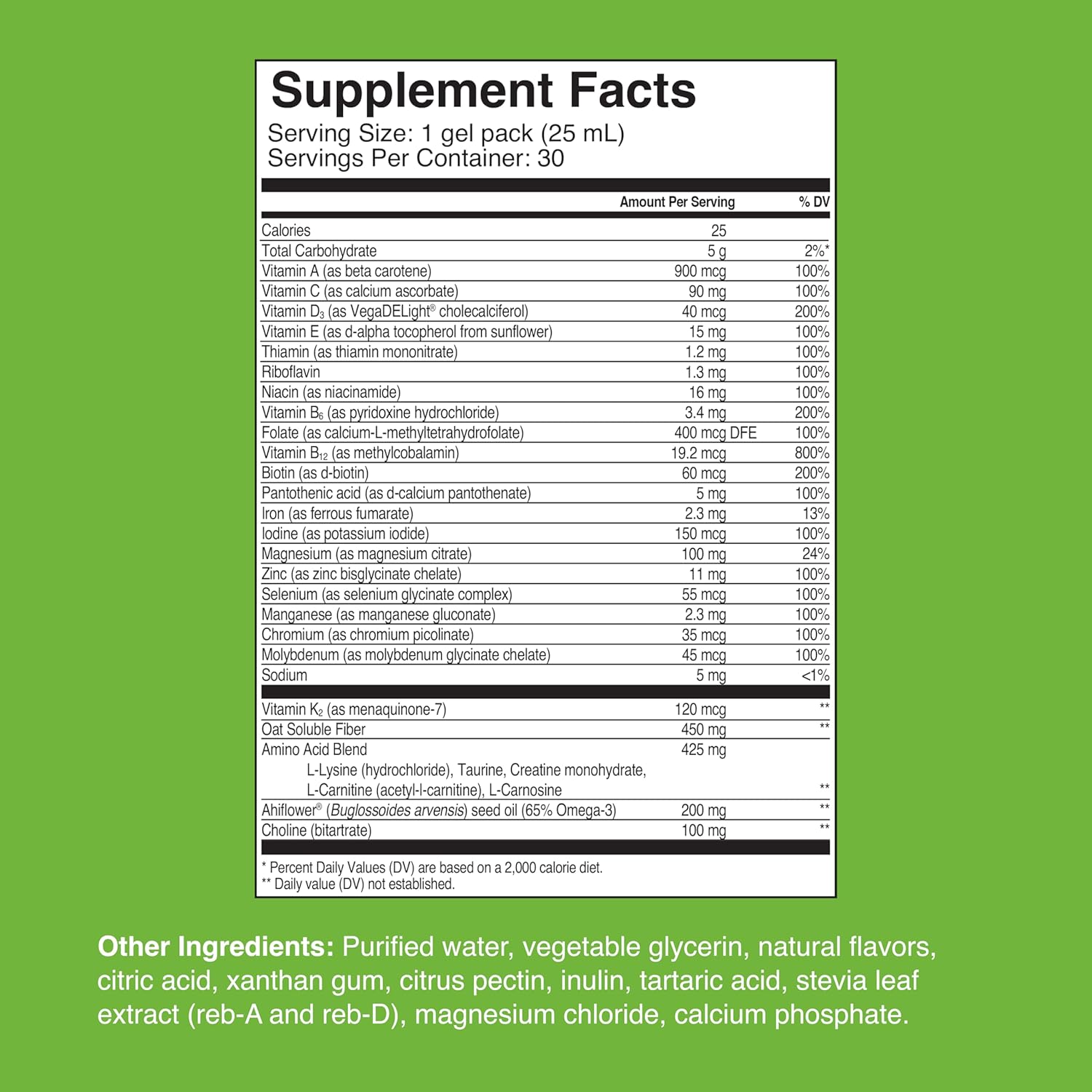 Vegan Liquid Multivitamin Supplement for Brain, Heart, Immunity, Energy, Skin, Hair - 30 Gel Packs - Vegan Multivitamin for Women & Men