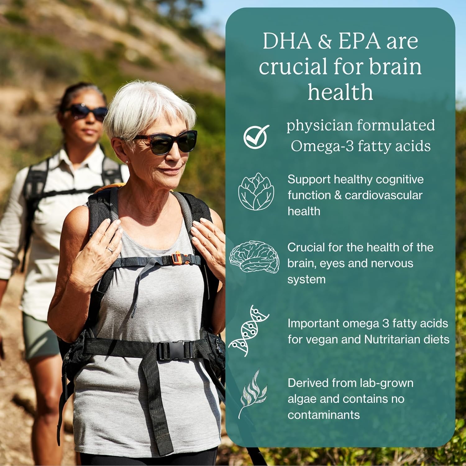 Vegan Liquid Omega-3 Supplement with DHA+EPA, Fresh Citrus Flavor, Lab-Grown Algae, Contaminant-Free, 60 Servings