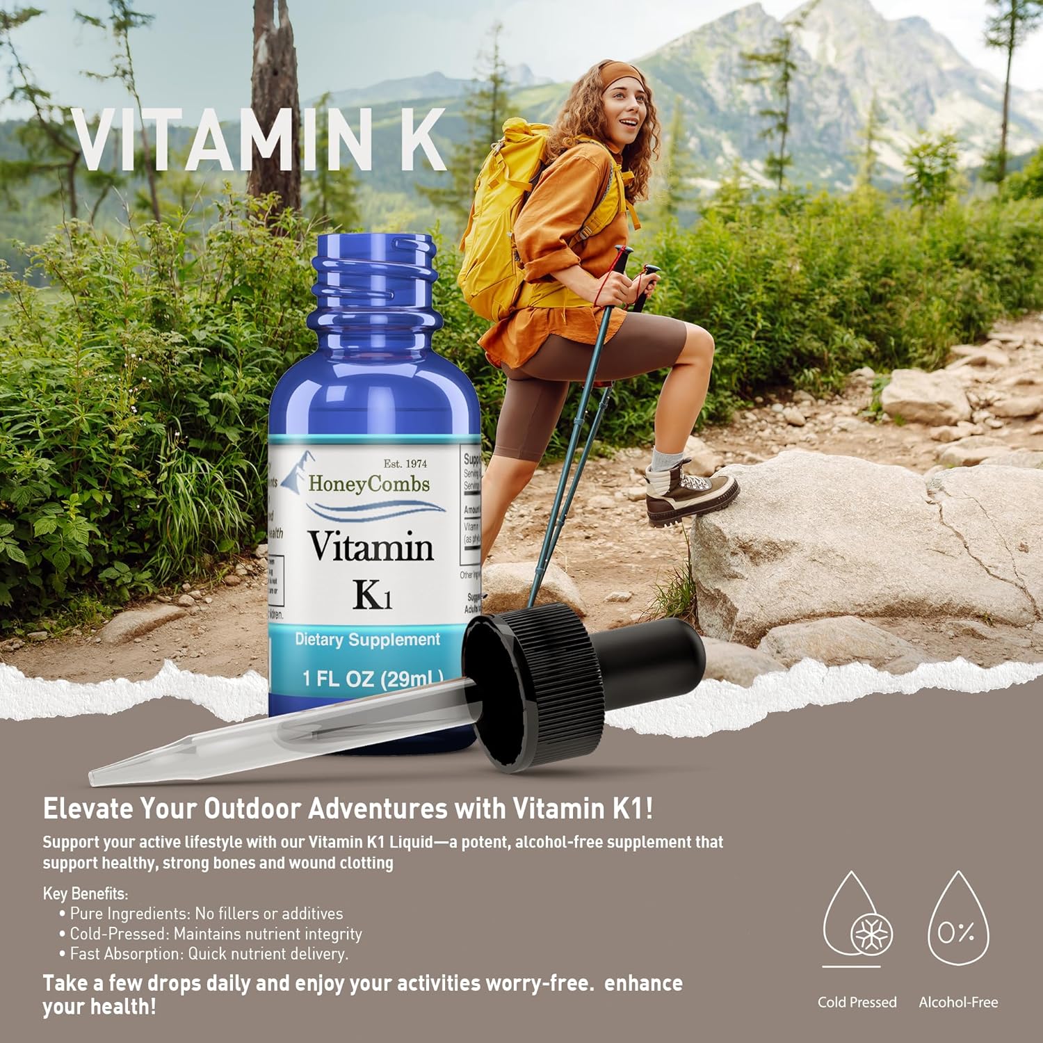 Vegan Liquid Vitamin B6 & K1 Drops for Overall Health - Non-GMO Pyridoxine & Vitamin K Extract - 1 fl oz