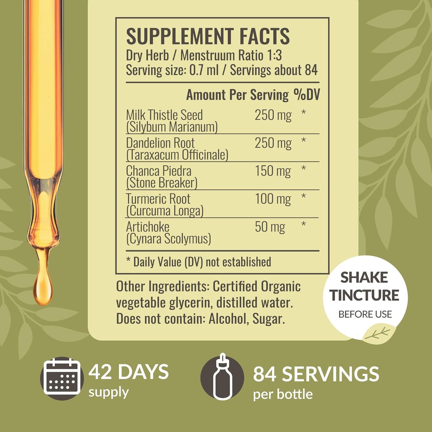 Vegan Liver Detox Tincture with Milk Thistle & Dandelion Root - Alcohol & Sugar-Free Cleanse Drops - Non-GMO Liver Support Supplement, 42-Day Supply