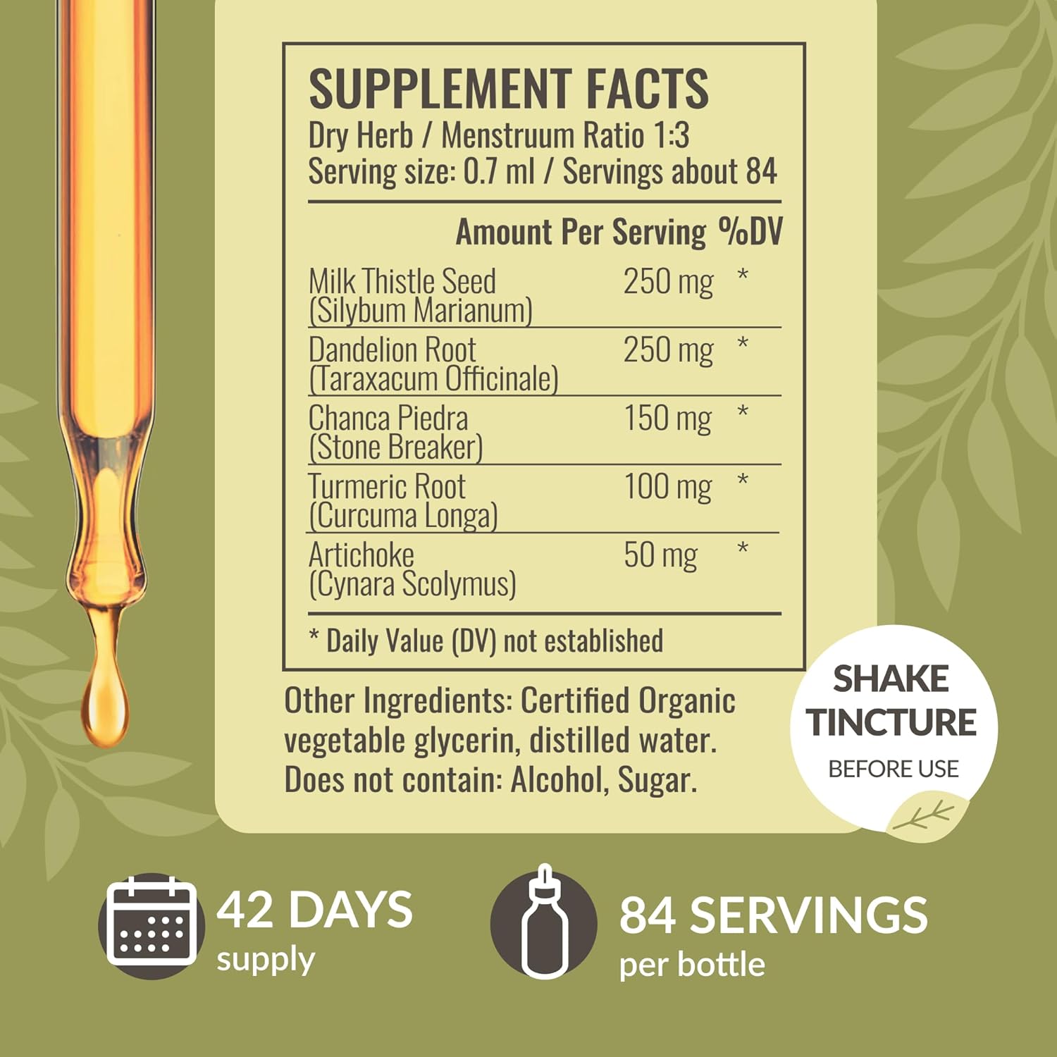 Vegan Liver Detox Tincture with Milk Thistle & Dandelion Root - Alcohol & Sugar-Free Cleanse Drops - Non-GMO Liver Support Supplement, 42-Day Supply