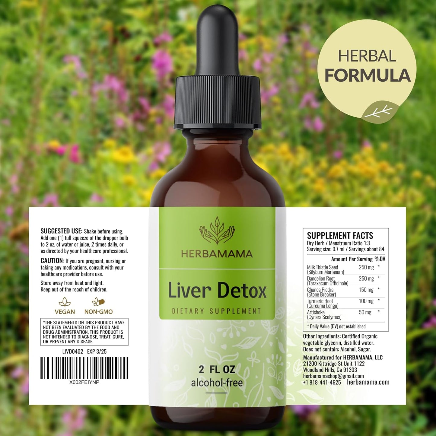 Vegan Liver Detox Tincture with Milk Thistle & Dandelion Root - Alcohol & Sugar-Free Cleanse Drops - Non-GMO Liver Support Supplement, 42-Day Supply