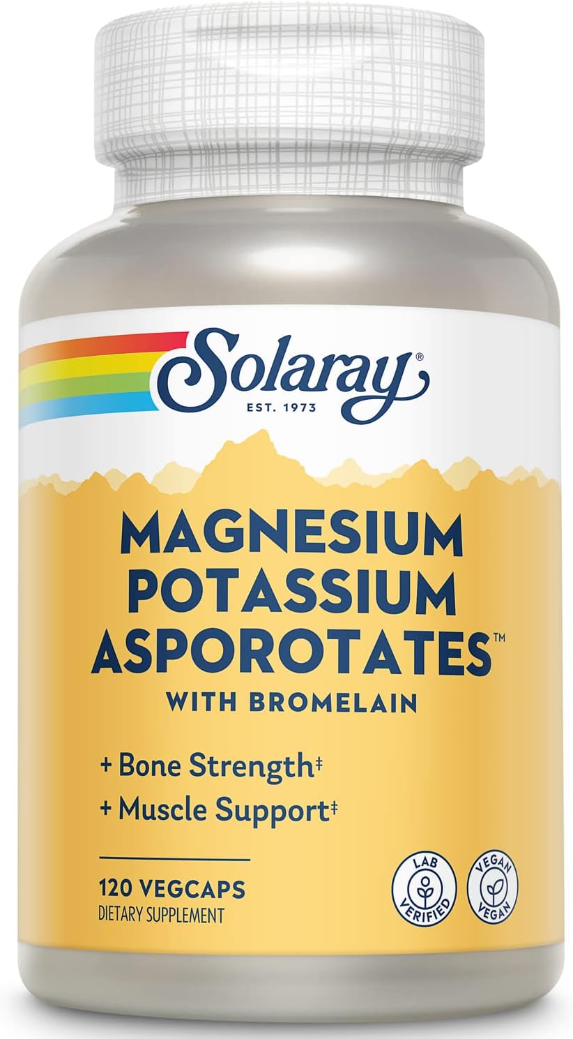 Vegan Magnesium and Potassium Asporotate Supplement with Bromelain for Bone and Muscle Health - 120 VegCaps, 60 Servings