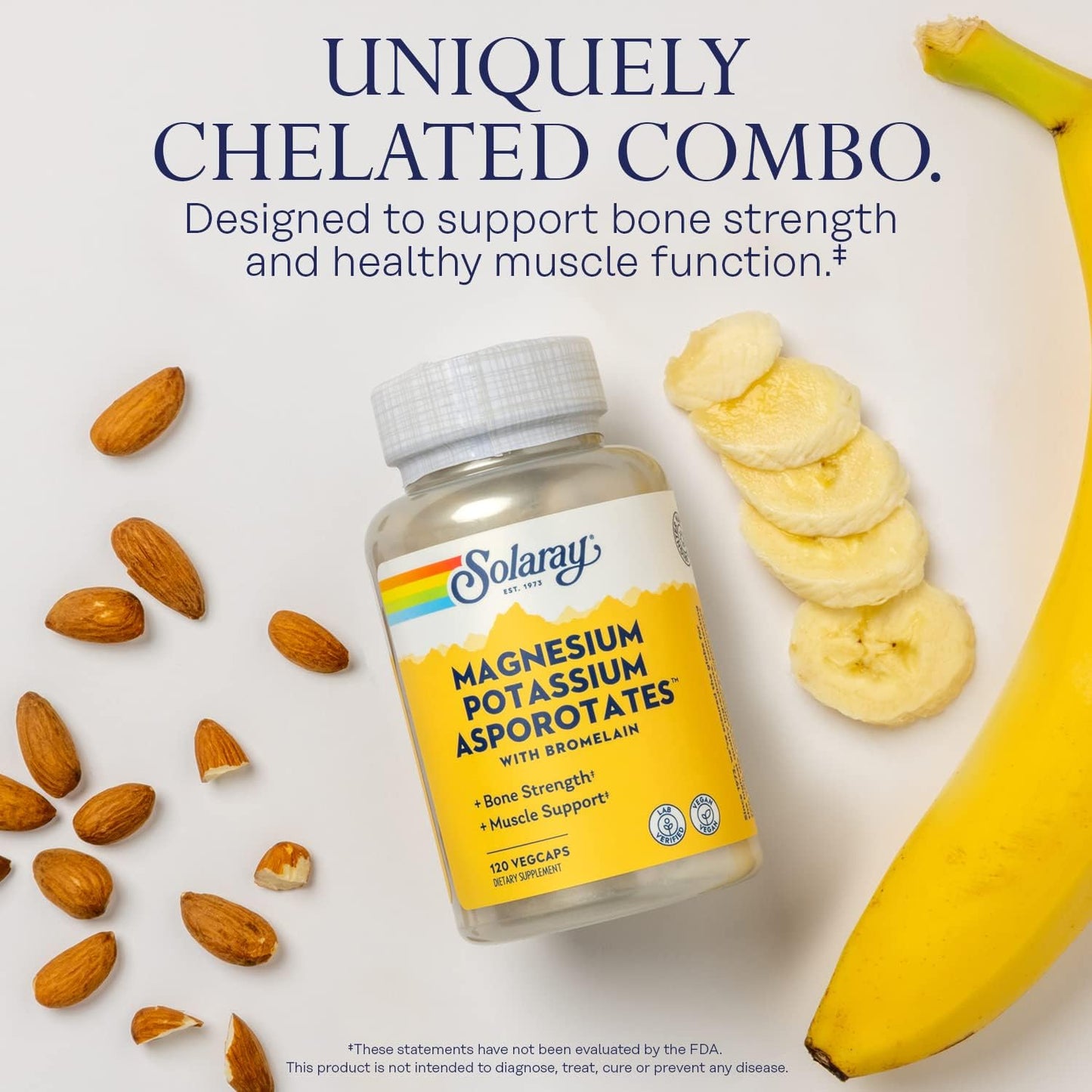 Vegan Magnesium and Potassium Asporotate Supplement with Bromelain for Bone and Muscle Health - 120 VegCaps, 60 Servings