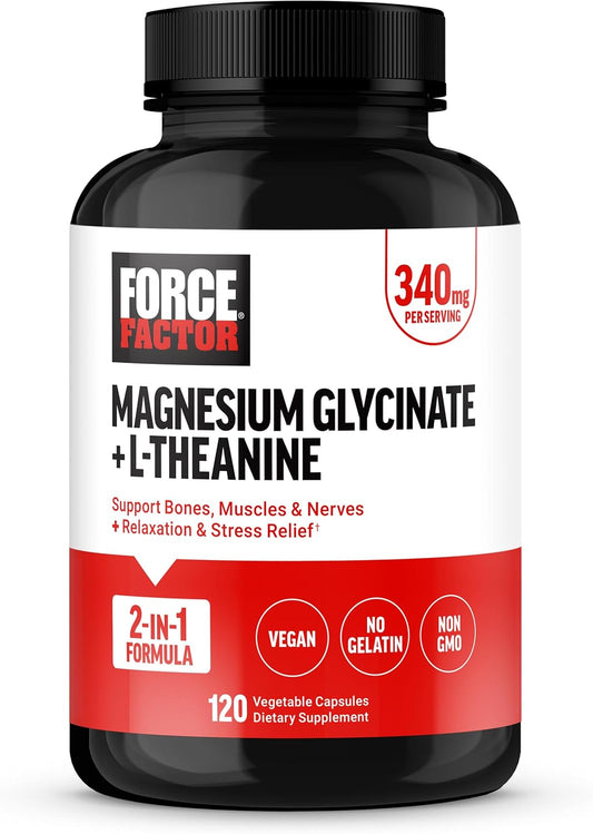 Vegan Magnesium Bisglycinate Supplement with L-Theanine for Bone, Muscle, and Nerve Support, 120 Capsules