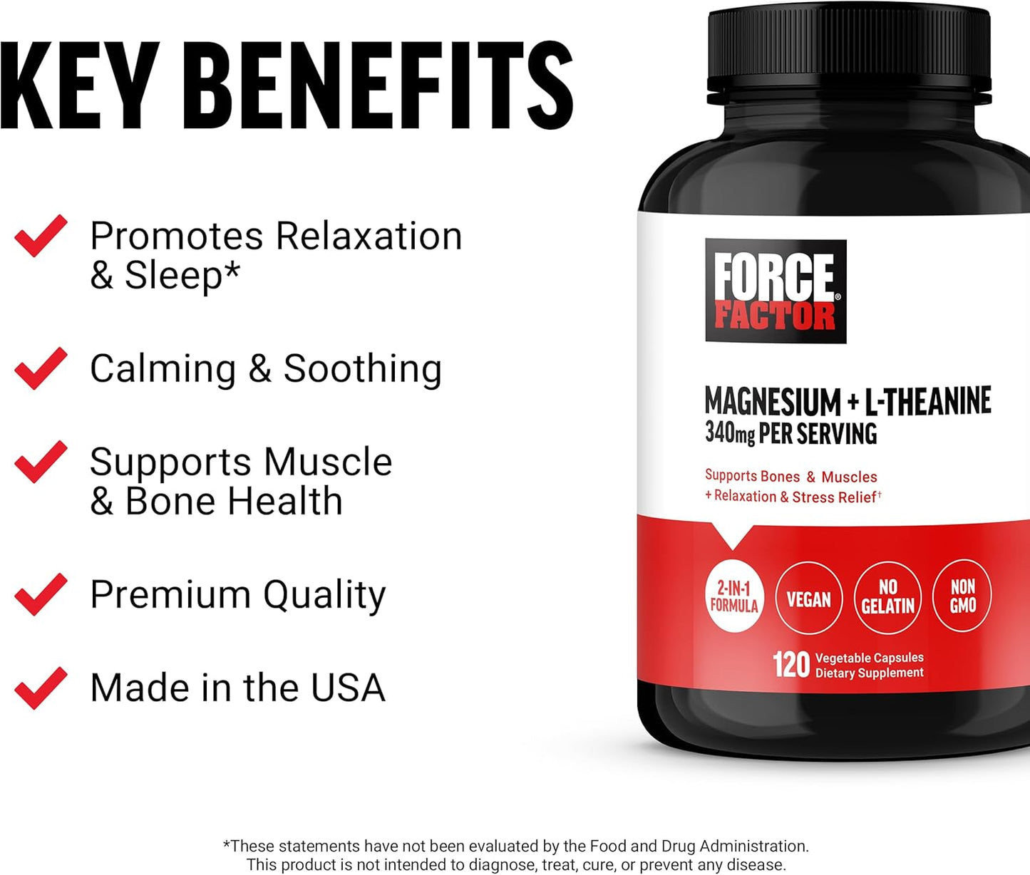 Vegan Magnesium Bisglycinate Supplement with L-Theanine for Bone, Muscle, and Nerve Support, 120 Capsules