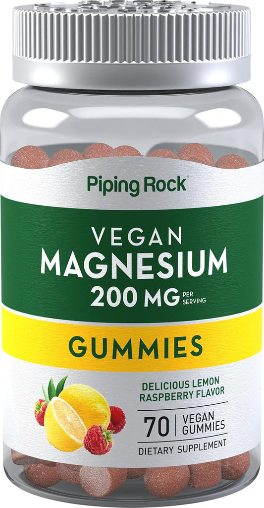 Vegan Magnesium Citrate Gummies 200 mg | 70 Count | Lemon Raspberry Flavor | Non-GMO Dietary Supplement