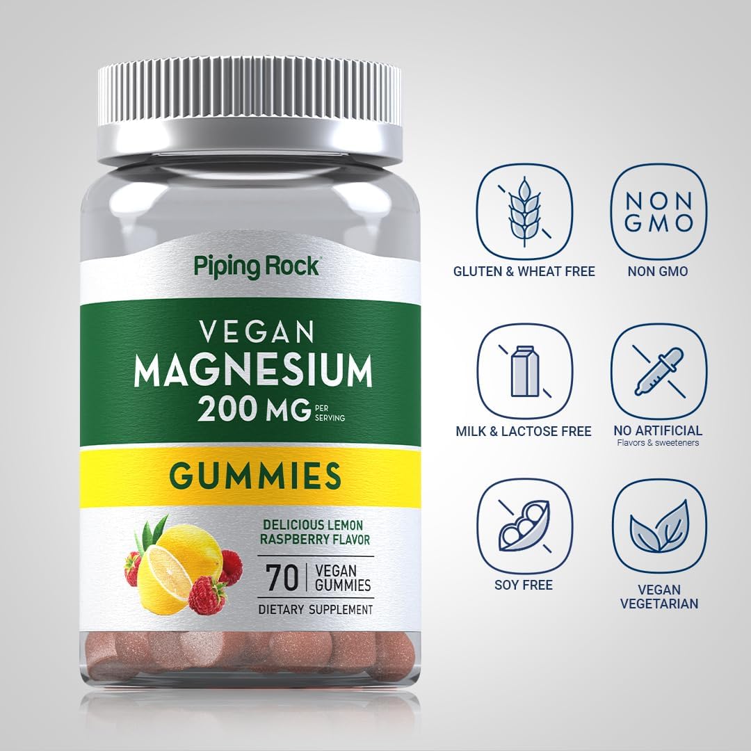 Vegan Magnesium Citrate Gummies 200 mg | 70 Count | Lemon Raspberry Flavor | Non-GMO Dietary Supplement