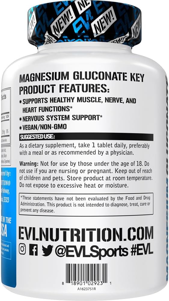 Vegan Magnesium Gluconate Supplement for Muscle, Nerve, and Heart Health - Non-GMO - 60 Servings
