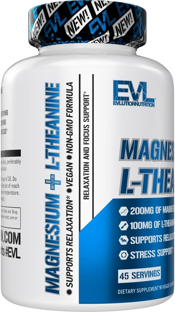 Vegan Magnesium + L-Theanine Supplement for Relaxation & Focus - 200mg + 100mg - Non-GMO - 90 Capsules