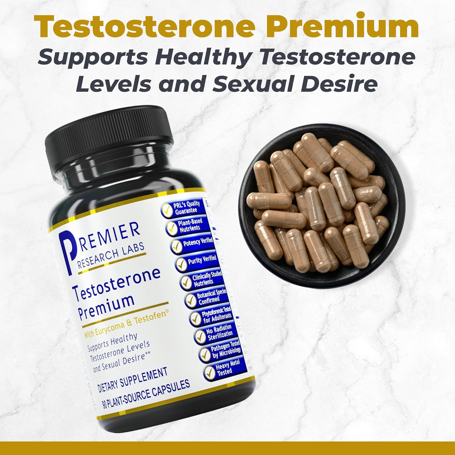 Vegan Male Andropause Support Supplement with Saw Palmetto, Maca & American Ginseng for Vitality & Desire - 90 Capsules
