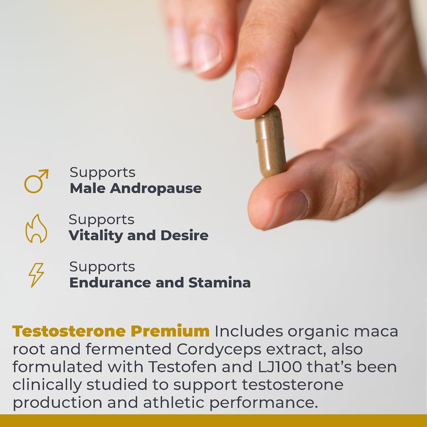 Vegan Male Andropause Support Supplement with Saw Palmetto, Maca & American Ginseng for Vitality & Desire - 90 Capsules