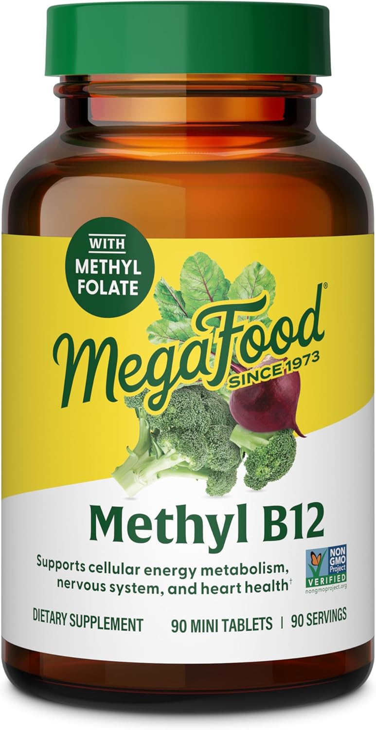 Vegan MegaFood Methyl B12 Tablets with Methyl Folate, Vitamin B6 - Supports Energy, Nervous System, Cardiovascular Health - 90 Count
