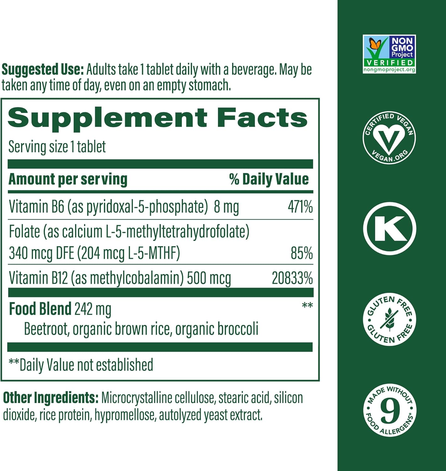 Vegan MegaFood Methyl B12 Tablets with Methyl Folate, Vitamin B6 - Supports Energy, Nervous System, Cardiovascular Health - 90 Count
