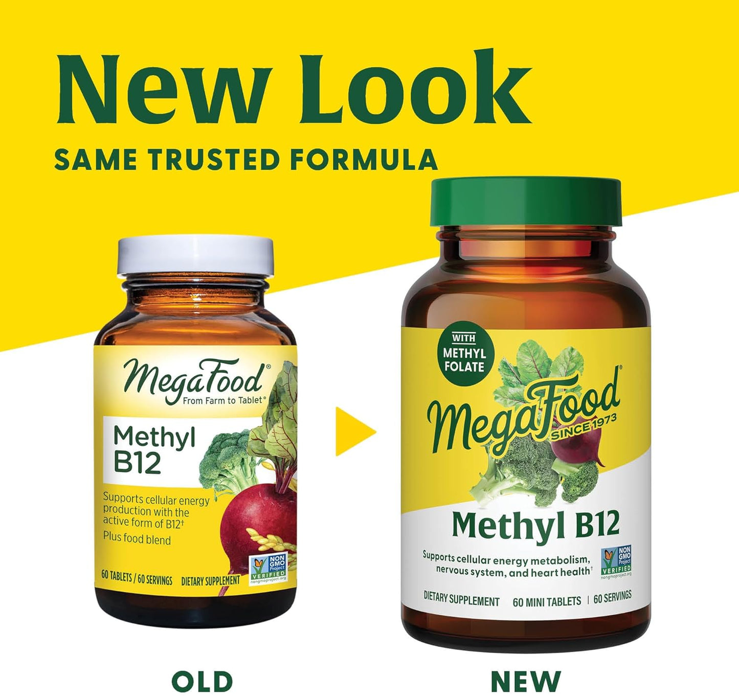 Vegan MegaFood Methyl B12 Tablets with Methyl Folate, Vitamin B6 - Supports Energy, Nervous System, Cardiovascular Health - 90 Count