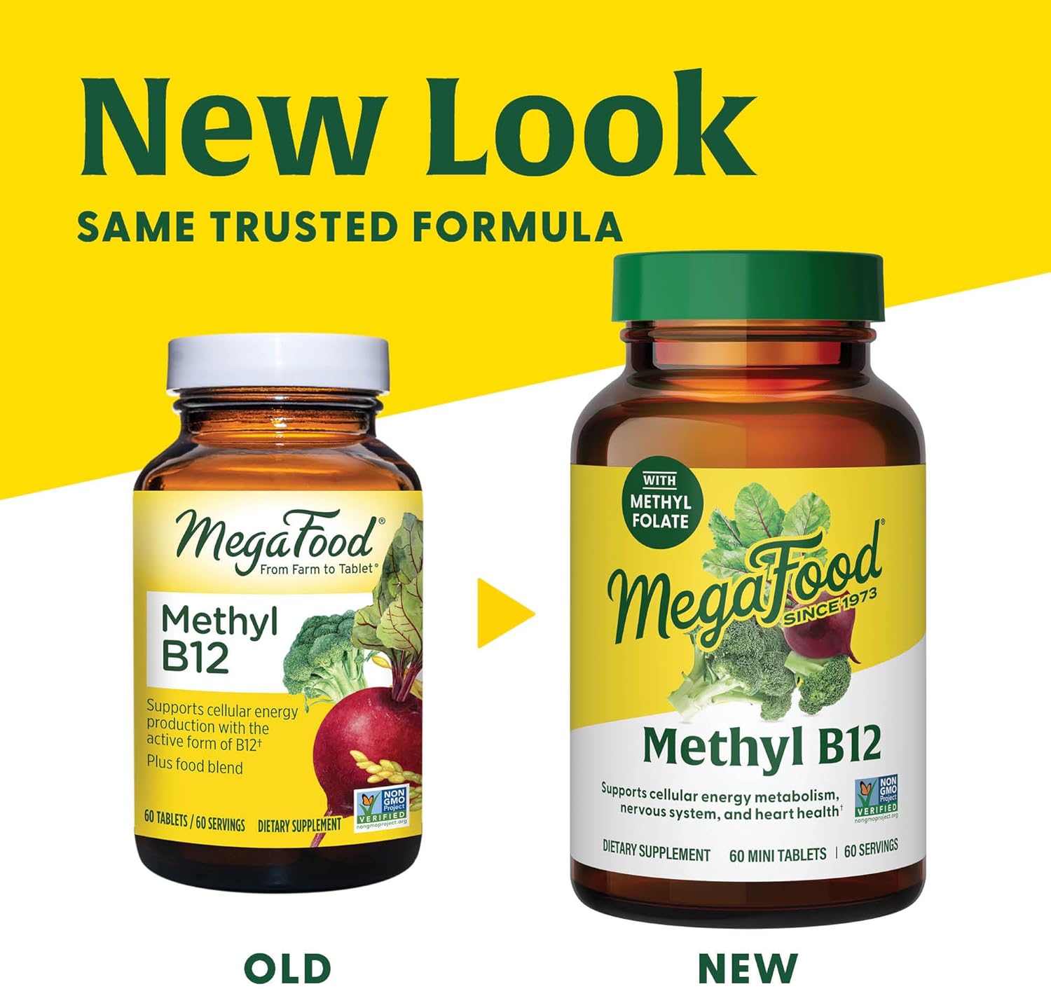 Vegan MegaFood Methyl B12 Tablets with Methyl Folate, Vitamin B6 - Supports Energy, Nervous System, Cardiovascular Health - 90 Count