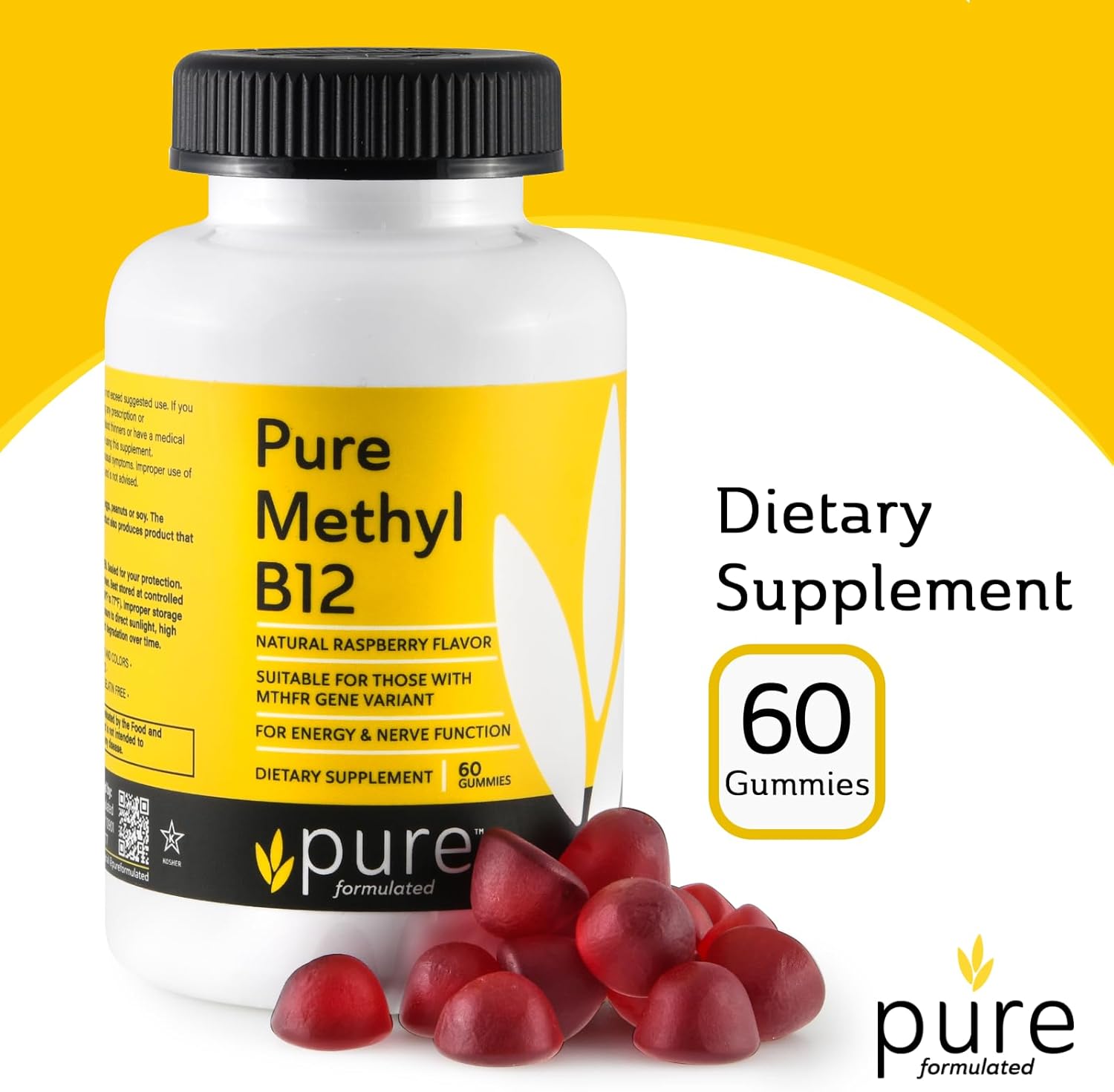 Vegan Methyl B12 Vitamin Gummies for Energy & Nerve Function - Gluten-Free & Dairy-Free - 60 Gummies 1500 mcg