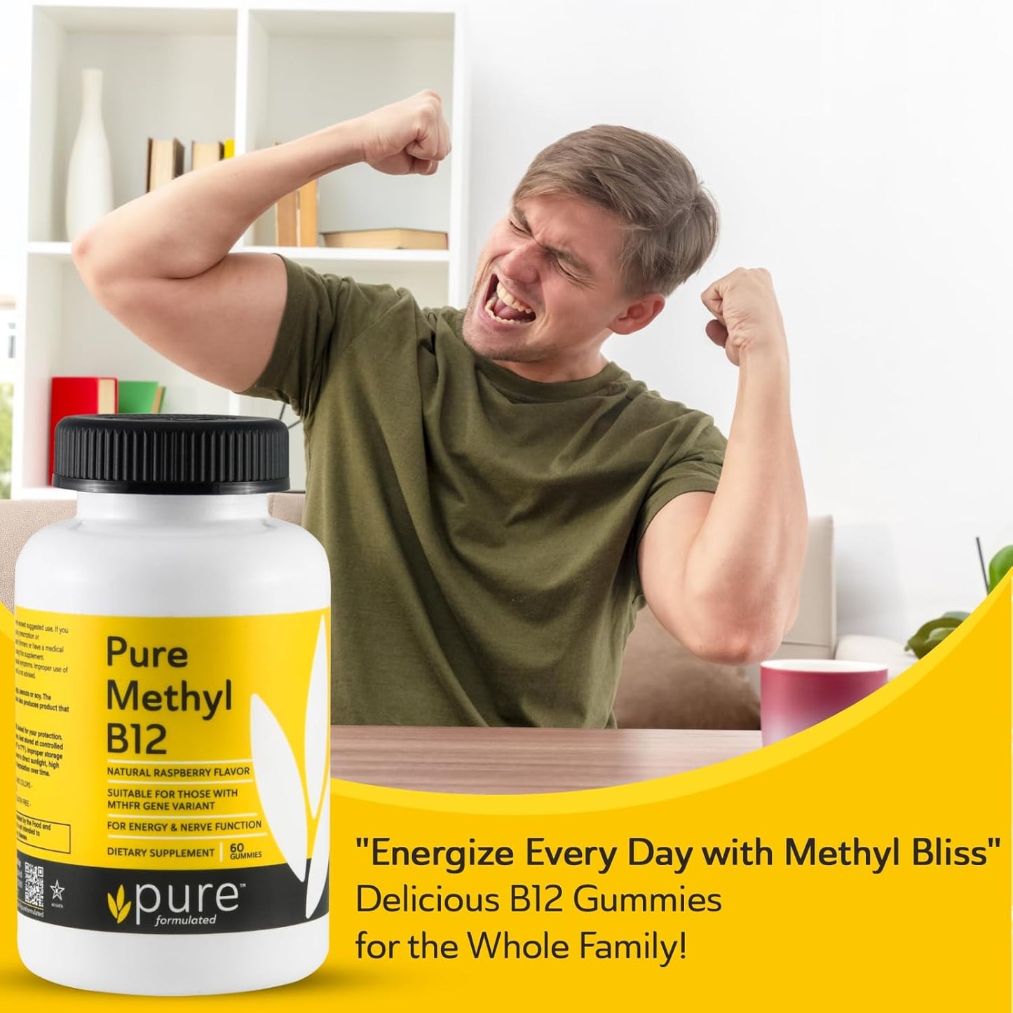 Vegan Methyl B12 Vitamin Gummies for Energy & Nerve Function - Gluten-Free & Dairy-Free - 60 Gummies 1500 mcg