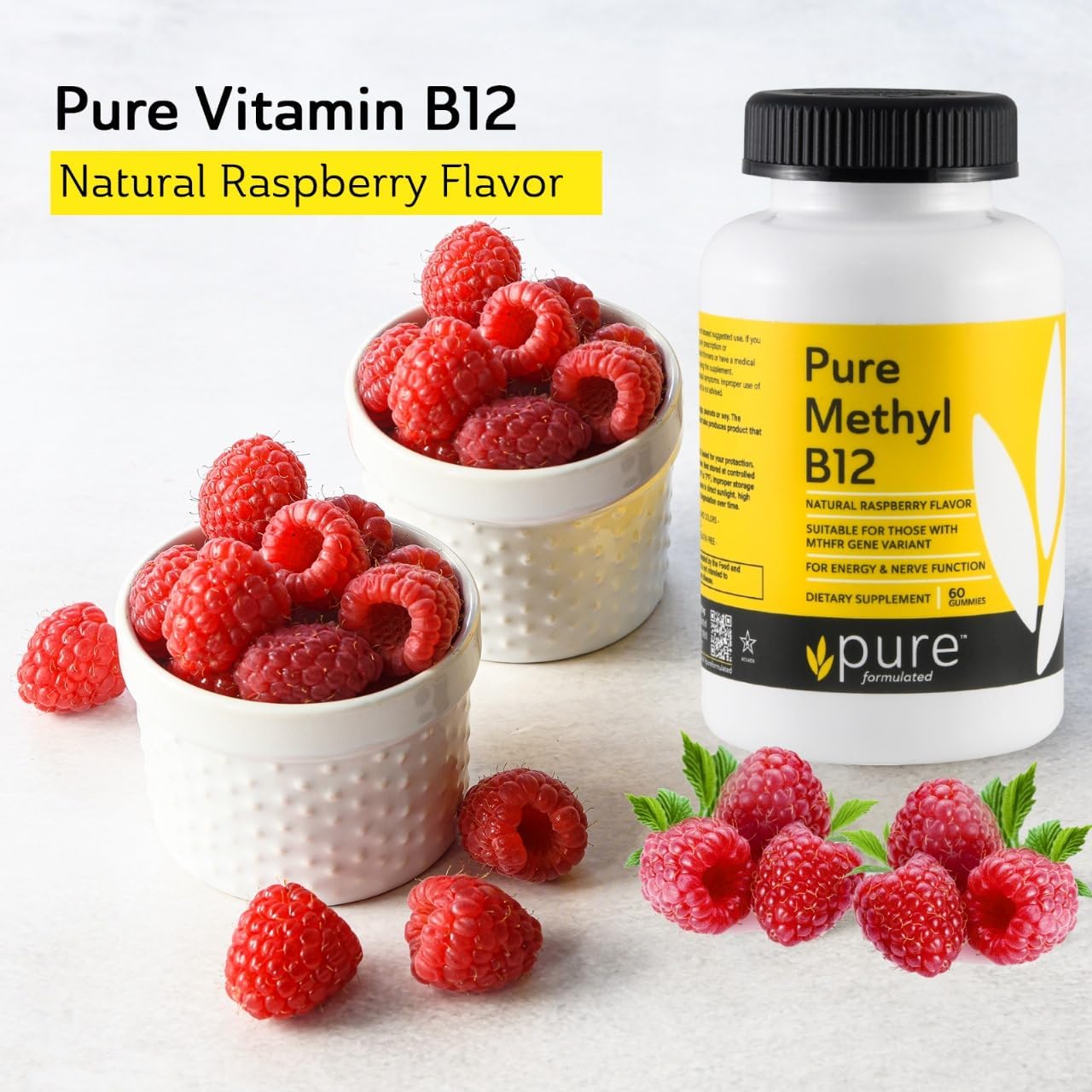 Vegan Methyl B12 Vitamin Gummies for Energy & Nerve Function - Gluten-Free & Dairy-Free - 60 Gummies 1500 mcg