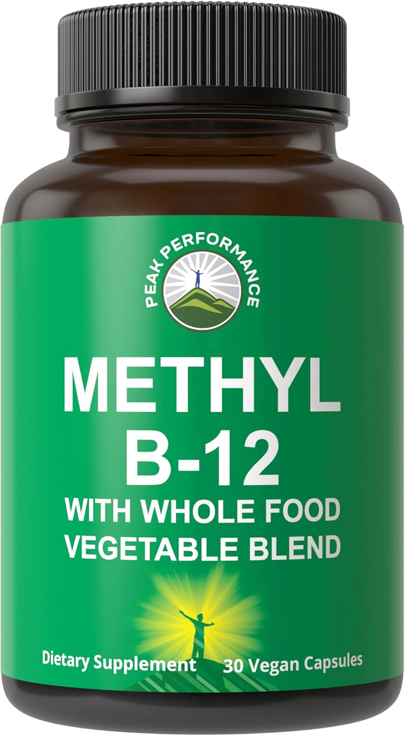 Vegan Methyl B12 Vitamin with Whole Food Blend for Energy & Focus - 30 Day Supply Capsules