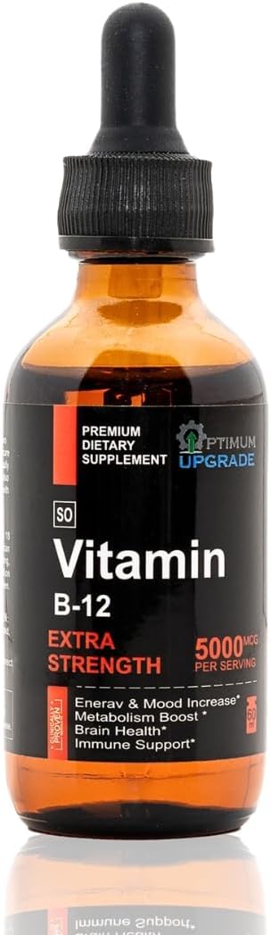 Vegan Methylcobalamin B12 Liquid Drops - 5000mcg Sublingual Vitamin for Energy & Metabolism - Fast Absorption - Non-GMO - 2 Oz Bottle