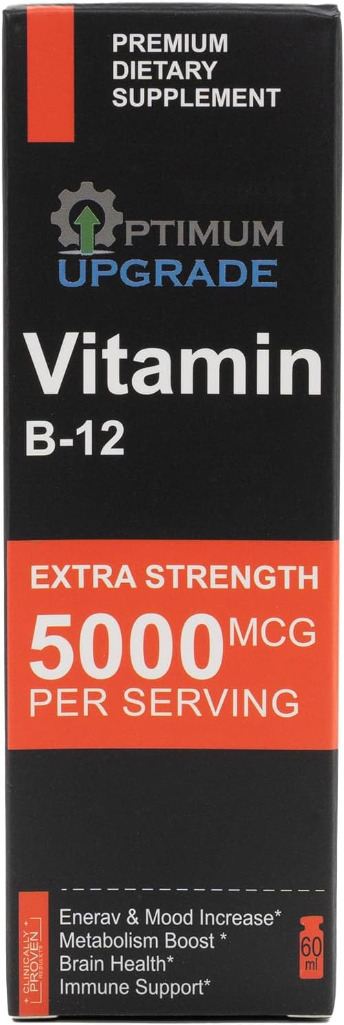 Vegan Methylcobalamin B12 Liquid Drops - 5000mcg Sublingual Vitamin for Energy & Metabolism - Fast Absorption - Non-GMO - 2 Oz Bottle