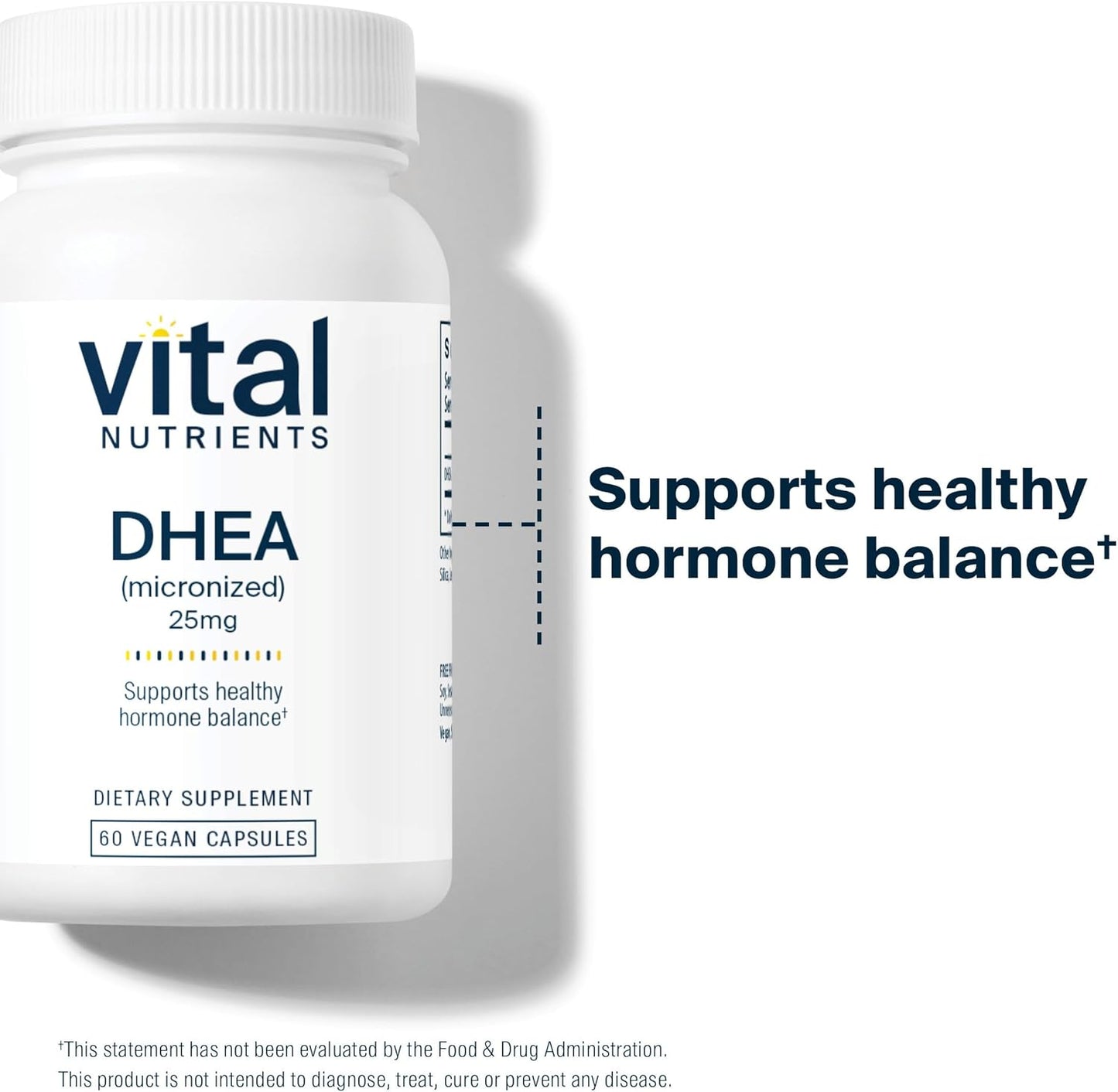 Vegan Micronized DHEA 25mg Supplement for Hormone Balance & Metabolism Support - Gluten, Dairy, Soy Free - 60 Capsules