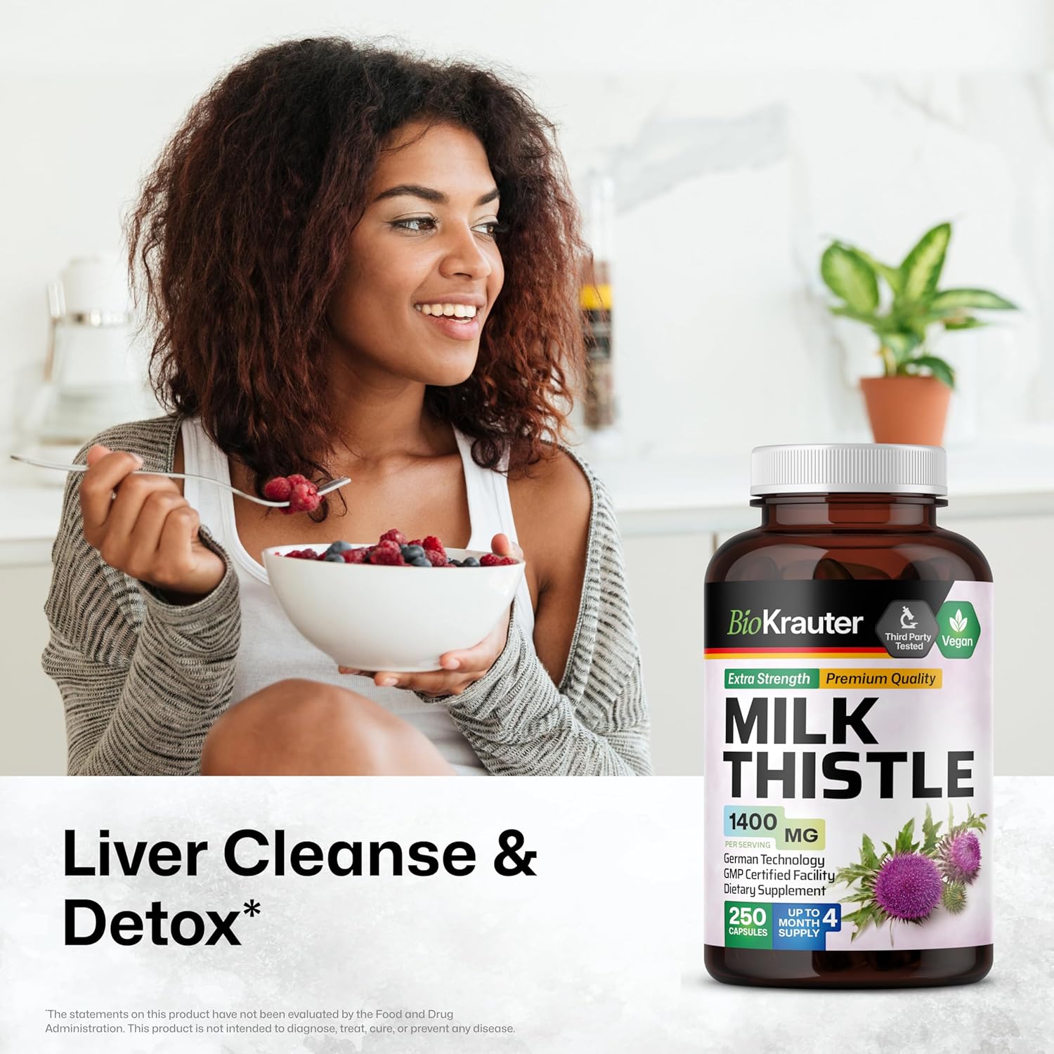 Vegan Milk Thistle Capsules 1400mg - 250 Count - Liver Detox & Cleanse Supplement - Non GMO Silymarin Capsules - Herbal Liver Support