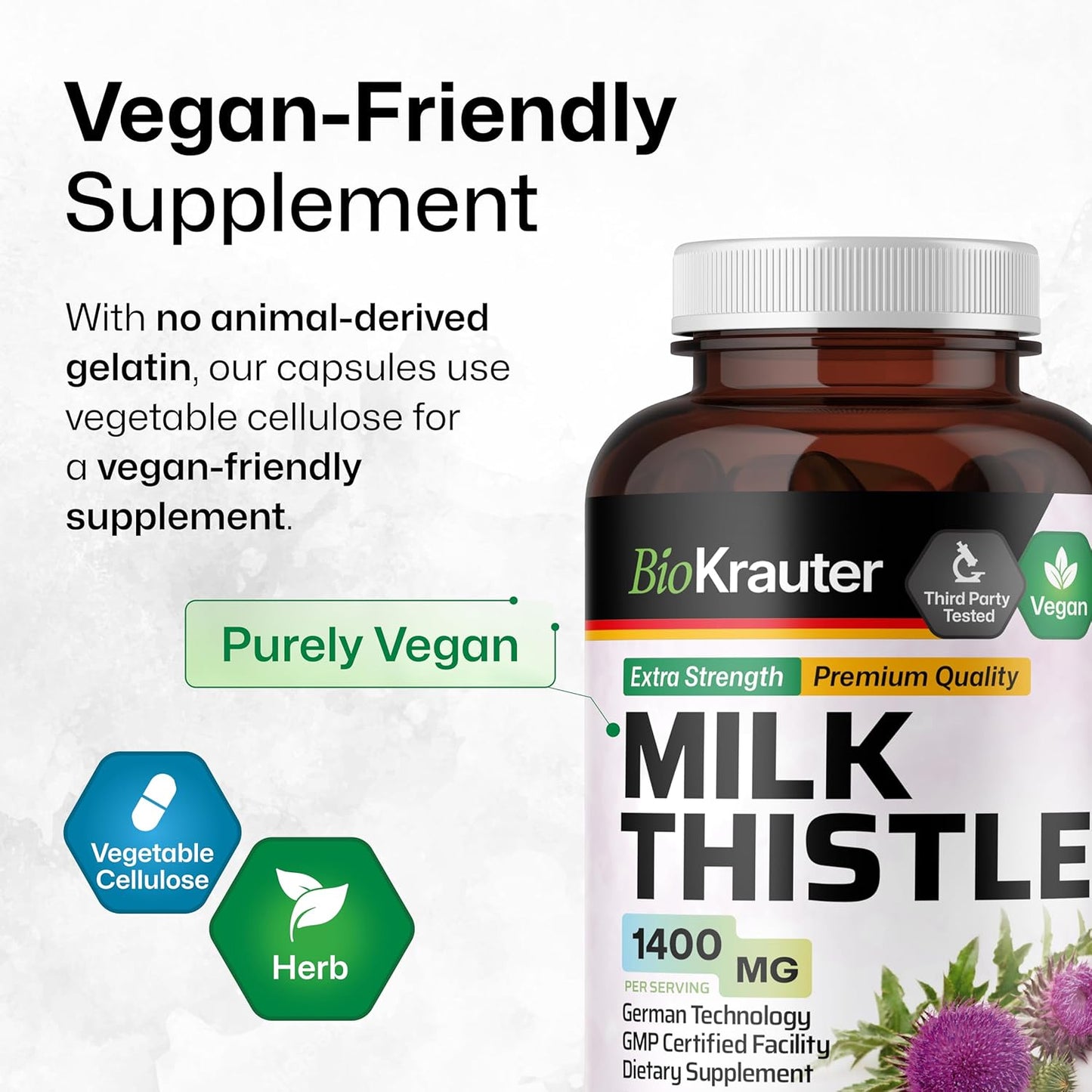 Vegan Milk Thistle Capsules 1400mg - 250 Count - Liver Detox & Cleanse Supplement - Non GMO Silymarin Capsules - Herbal Liver Support