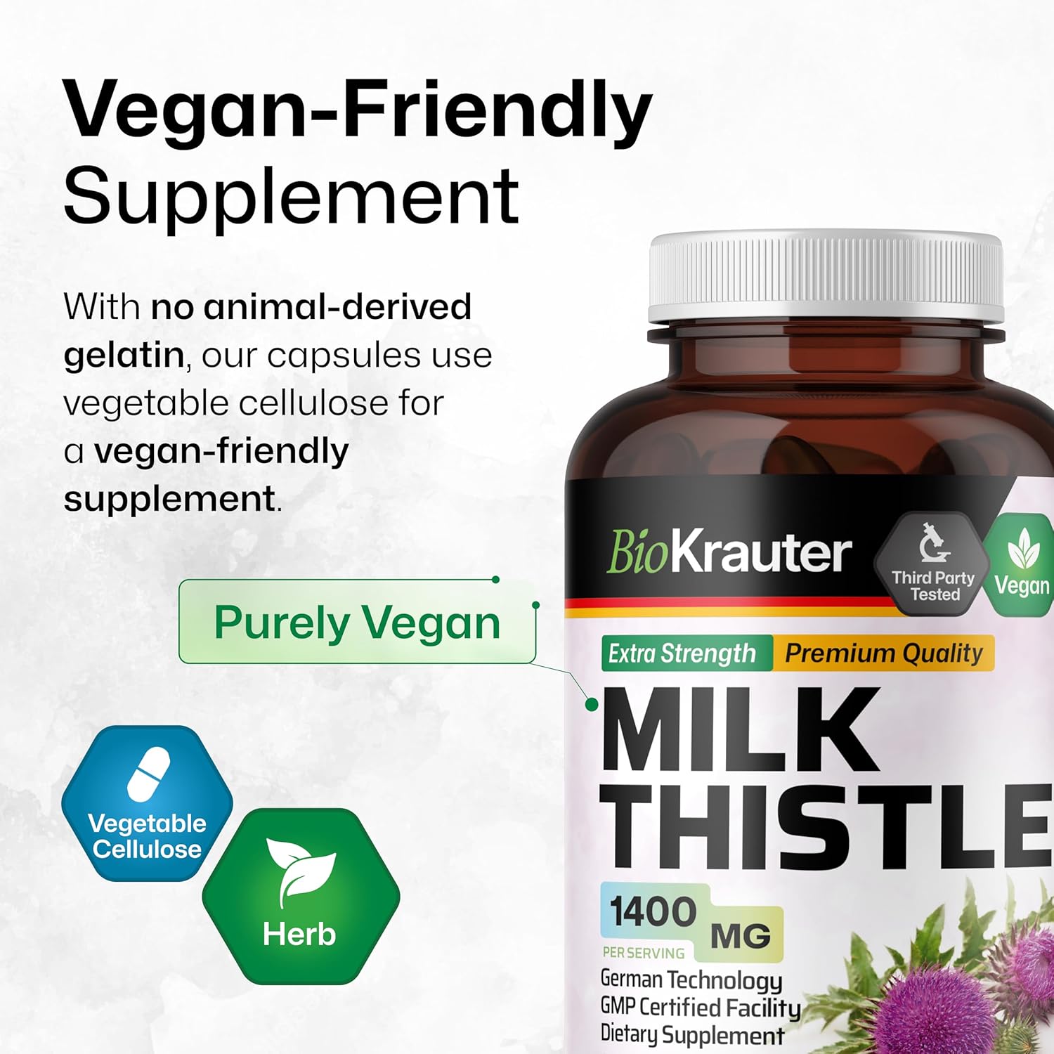 Vegan Milk Thistle Capsules 1400mg - 250 Count - Liver Detox & Cleanse Supplement - Non GMO Silymarin Capsules - Herbal Liver Support