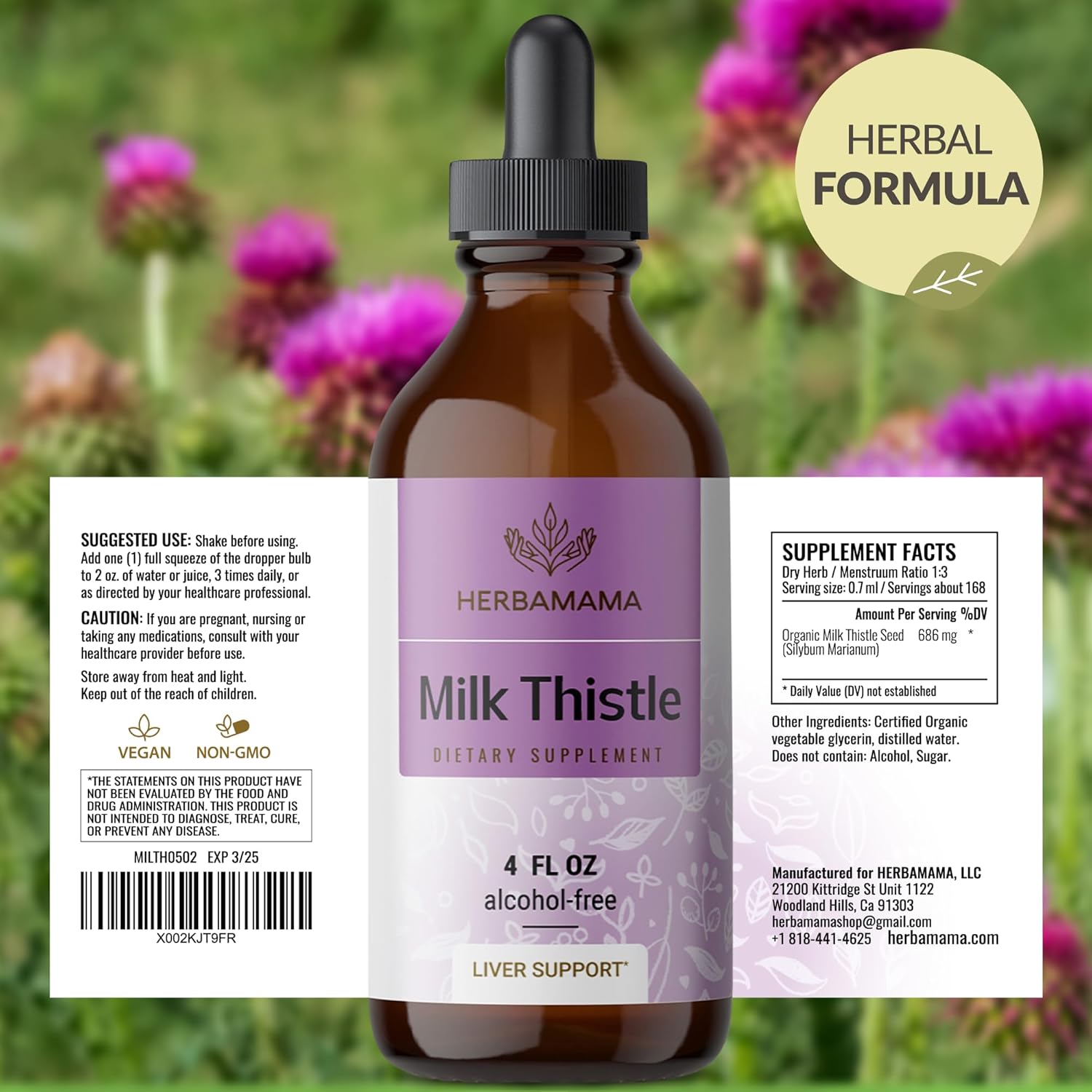 Vegan Milk Thistle Liver Detox Drops - Non-GMO Liver Cleanse Support Supplement - Alcohol & Sugar-Free Tincture, 56-Day Supply