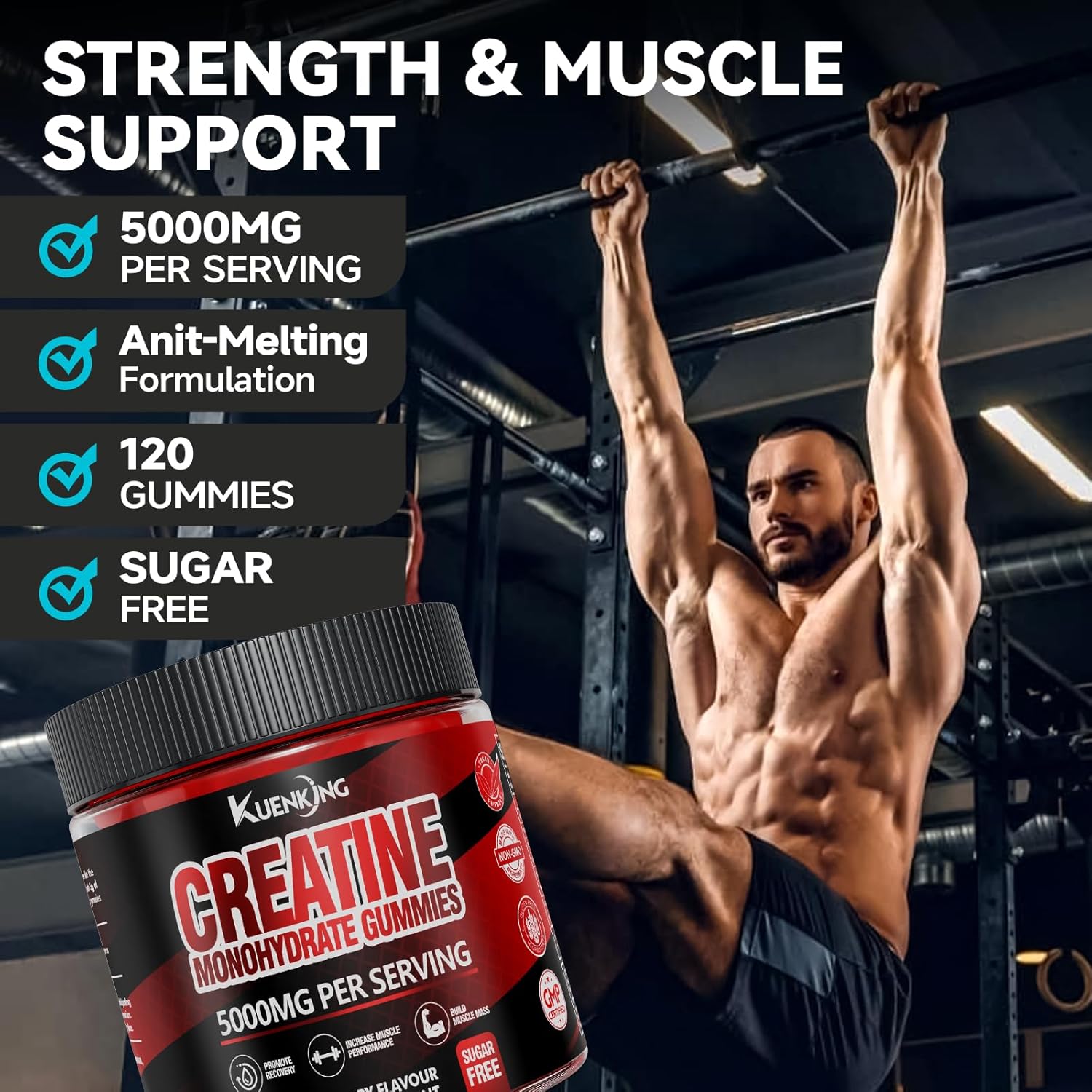 Vegan Mixed Berry Creatine Gummies - 5g Creatine per Gummy for Recovery & Performance - 120 ct