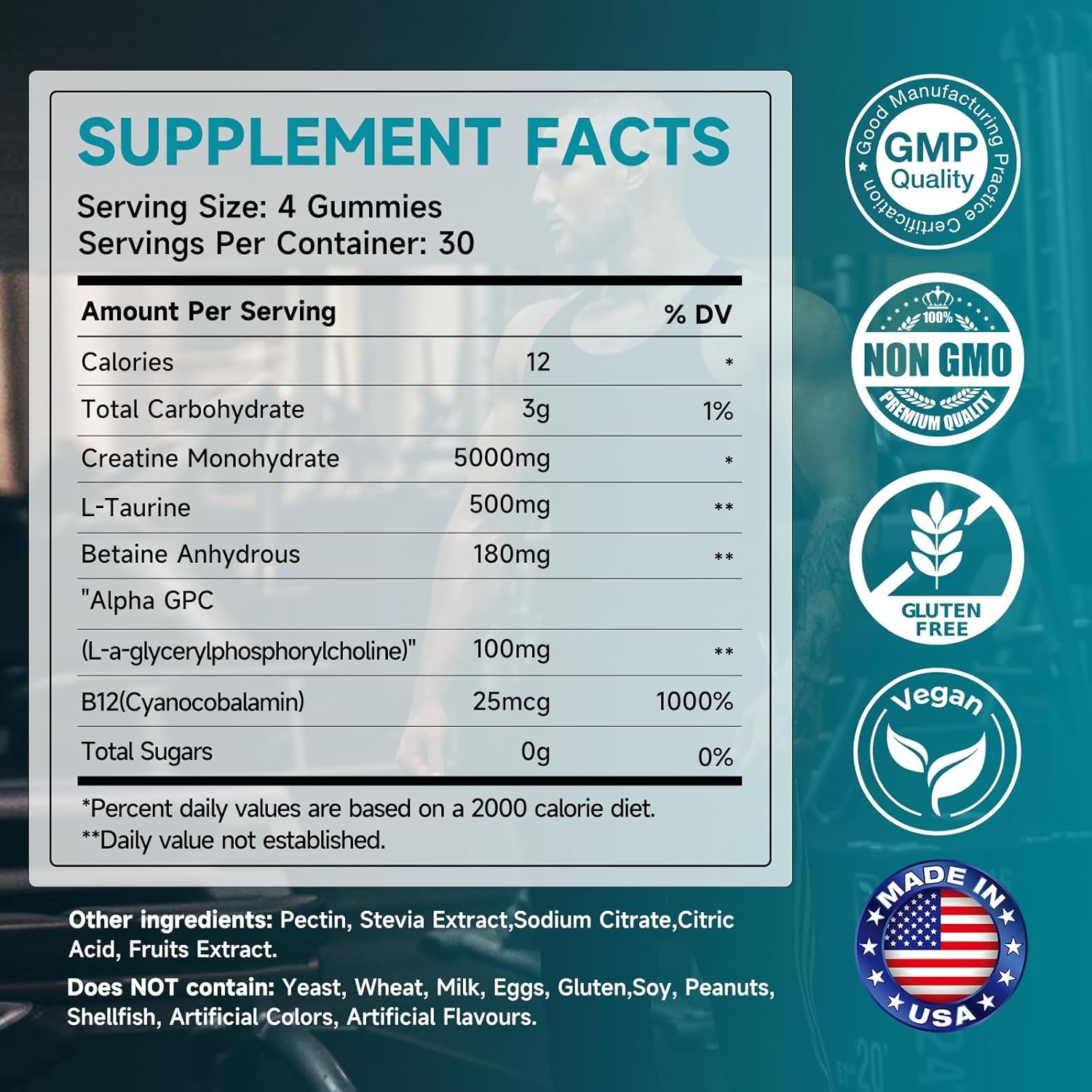Vegan Mixed Berry Creatine Gummies - 5g Creatine per Gummy for Recovery & Performance - 120 ct