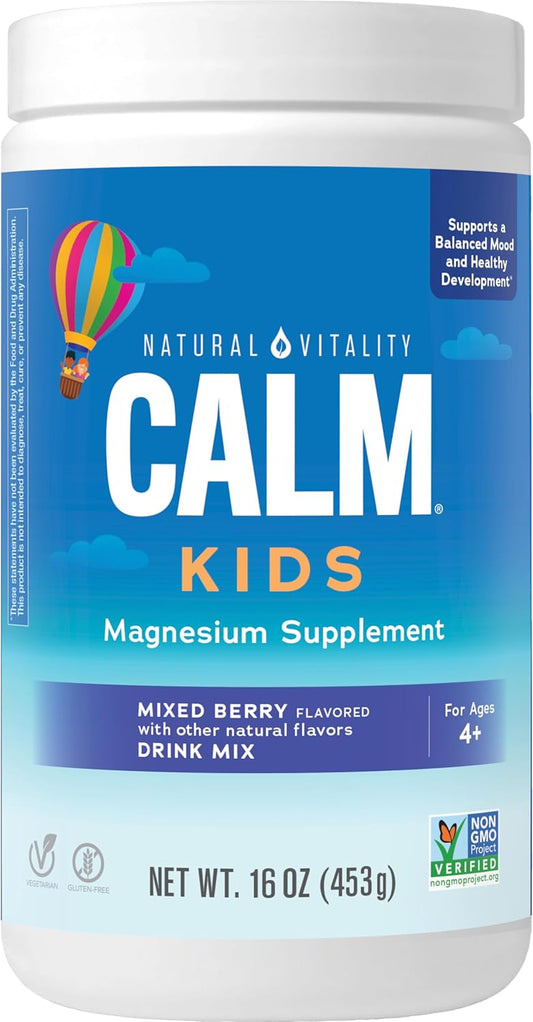 Vegan Mixed Berry Flavored Natural Vitality Calm Sleep Aid Drink Mix with Magnesium Citrate, GABA - 16 oz.