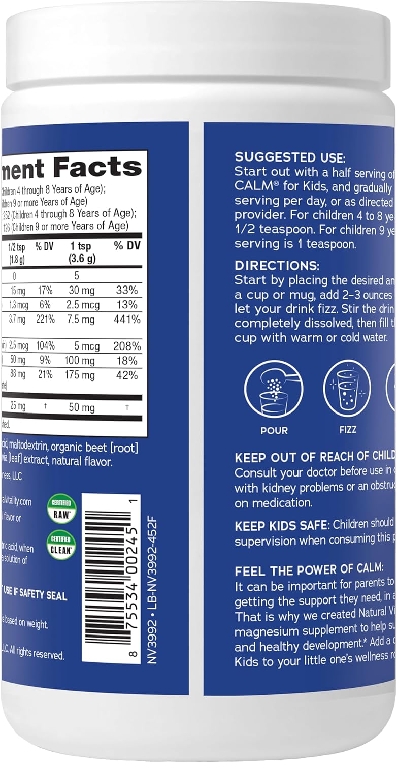 Vegan Mixed Berry Flavored Natural Vitality Calm Sleep Aid Drink Mix with Magnesium Citrate, GABA - 16 oz.
