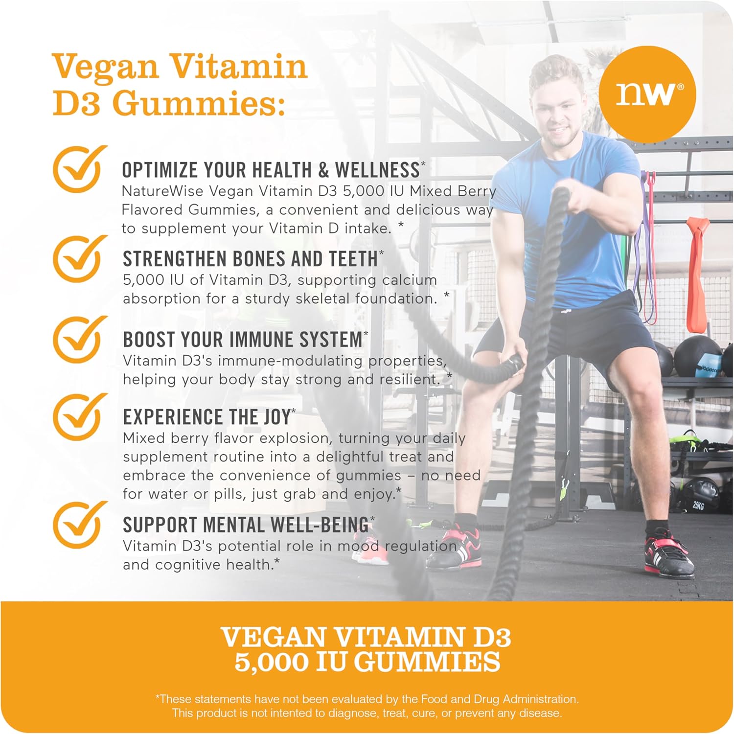 Vegan Mixed Berry Vitamin D3 Gummies for Adults - 5000 IU - Immune, Muscle & Bone Support - Gluten-Free - 60 Count