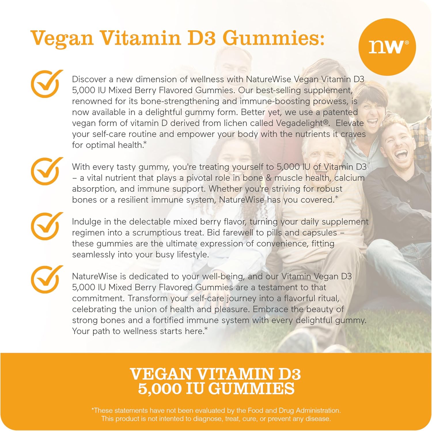 Vegan Mixed Berry Vitamin D3 Gummies for Adults - 5000 IU - Immune, Muscle & Bone Support - Gluten-Free - 60 Count