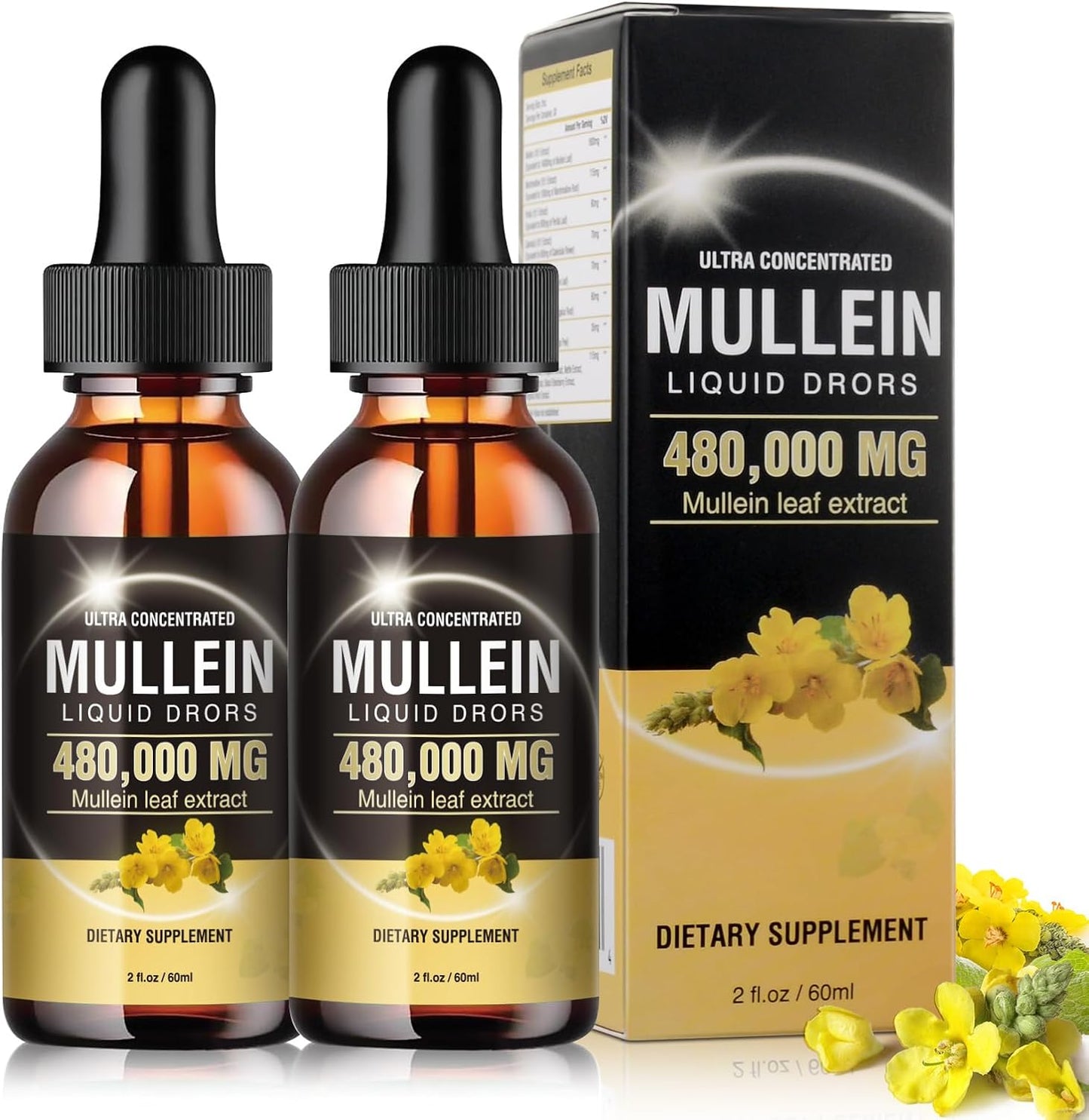 Vegan Mullein Leaf Extract Drops 480,000mg for Lung Detox & Cleanse - 13-in-1 Formula (2 Pack)