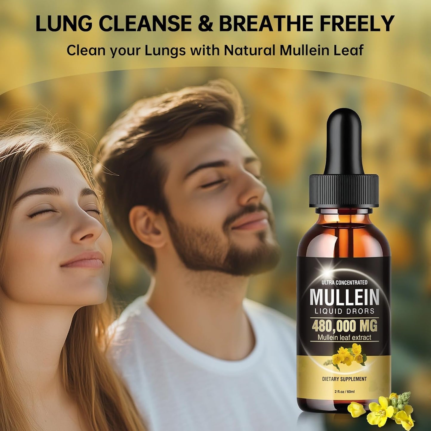 Vegan Mullein Leaf Extract Drops 480,000mg for Lung Detox & Cleanse - 13-in-1 Formula (2 Pack)