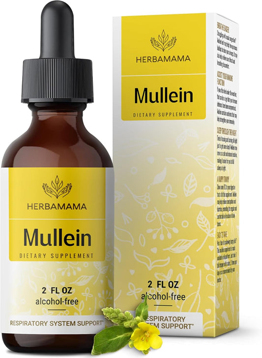 Vegan Mullein Leaf Extract Drops for Lung Detox Support - Non-GMO Respiratory Supplement - 28-Day Supply