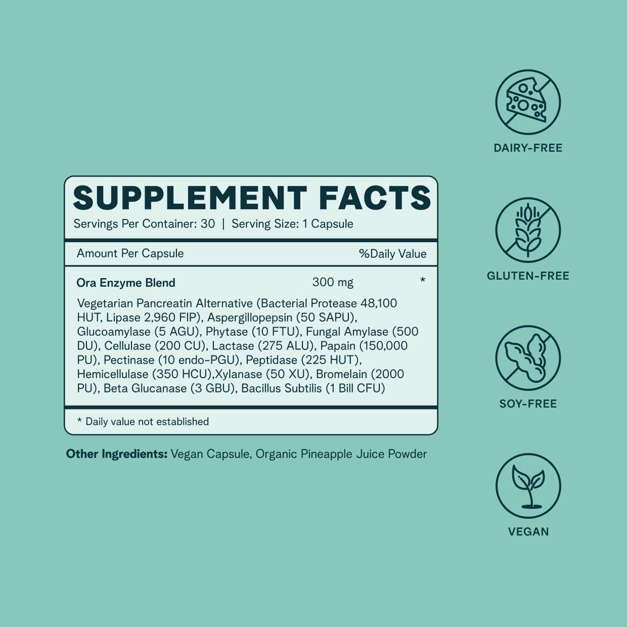 Vegan Multi-Enzyme Supplement with Probiotics for Digestion and Gut Health - Gluten Free, Bloating, Constipation, Gas Relief - 30 Capsules
