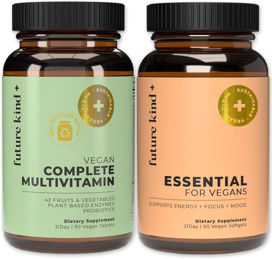 Vegan Multivitamin Bundle with B12, Omega 3, and Vitamin D3 - Complete 42 Vitamin Supplement for Men and Women