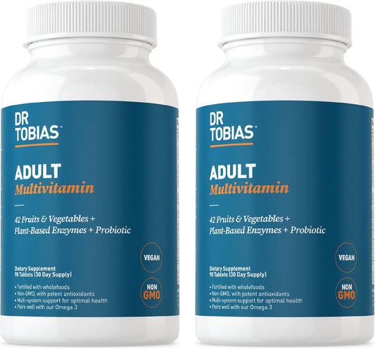 Vegan Multivitamin for Men & Women with Immune Support from 42 Fruits & Vegetables, Probiotics, Non-GMO - 180 Tablets