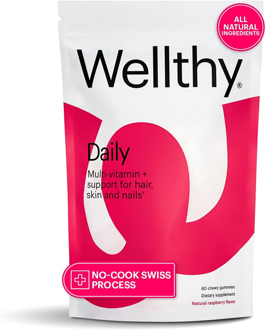 Vegan Multivitamin Gummies with Zinc, Biotin, Selenium, Niacin for Skin, Nail, Hair Support - Raspberry Flavor, 30 Day Supply
